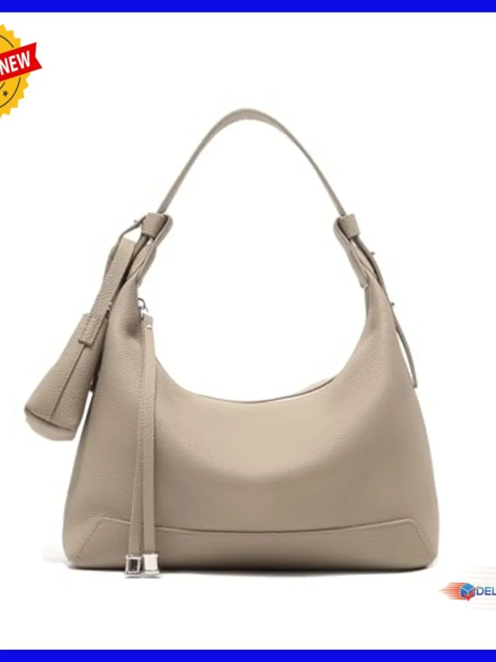 Genuine Leather Hobo Bag Slouchy Crescent Shoulder Crossbody Purse with Mini